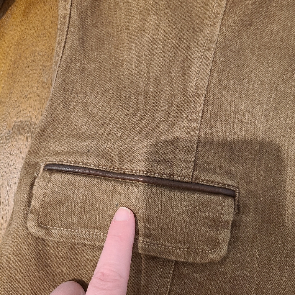 LRL Ralph Lauren Tan Button Down Military Style Sheep Leather Trim Jacket - Picture 6 of 14
